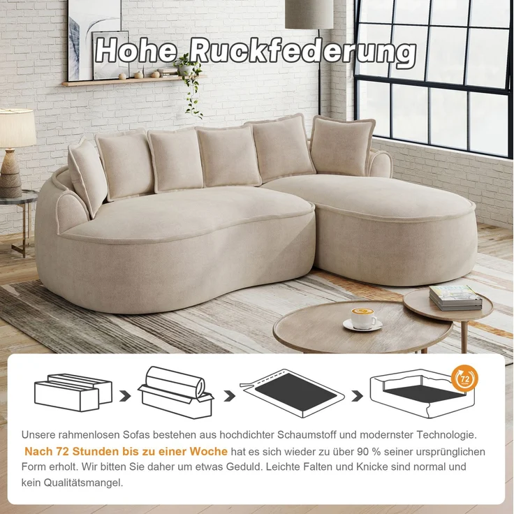Modulares Sofa aus Chenille mit Chaiselongue, tiefe Sitzfläche, 252 x 164 x 67 cm, Hellbraun – Bild 8