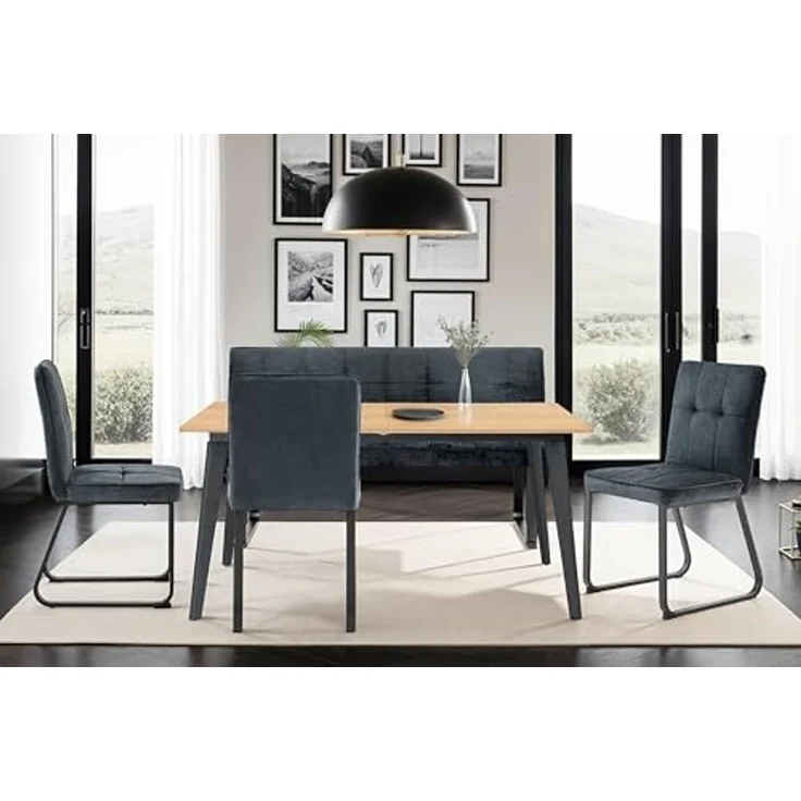 byLIVING Bank Talea / Moderne Sitzbank mit einem Webstoff-Bezug in hellgrau / Metall Gestell schwarz pulverbeschichtet / Bank mit Rückenlehne / B 160, H 92, T 59 cm – Bild 2