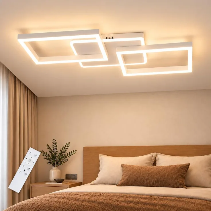 ZMH Deckenlampe LED Deckenleuchte Wohnzimmer - Wohnzimmerlampe Schlafzimmer Dimmbar Schlafzimmerlampe 48W Modern mit Fernbedienung Quadratisch Design Deckenbeleuchtung Metall Weiß für Küche Esszimmer