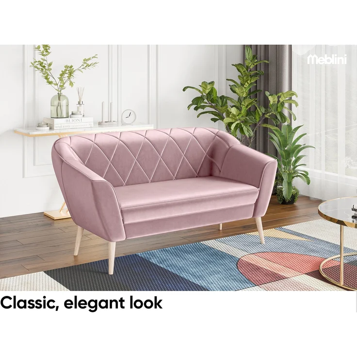 MEBLINI Sofa-Set GISELA 2+1 - Rosa Samt - für Wohnzimmer - Mini Lounge für drei Personen - Küchensofa - Sofa Klein - Sitzgarnitur - Polstergarnitur - Sofagarnituren – Bild 3