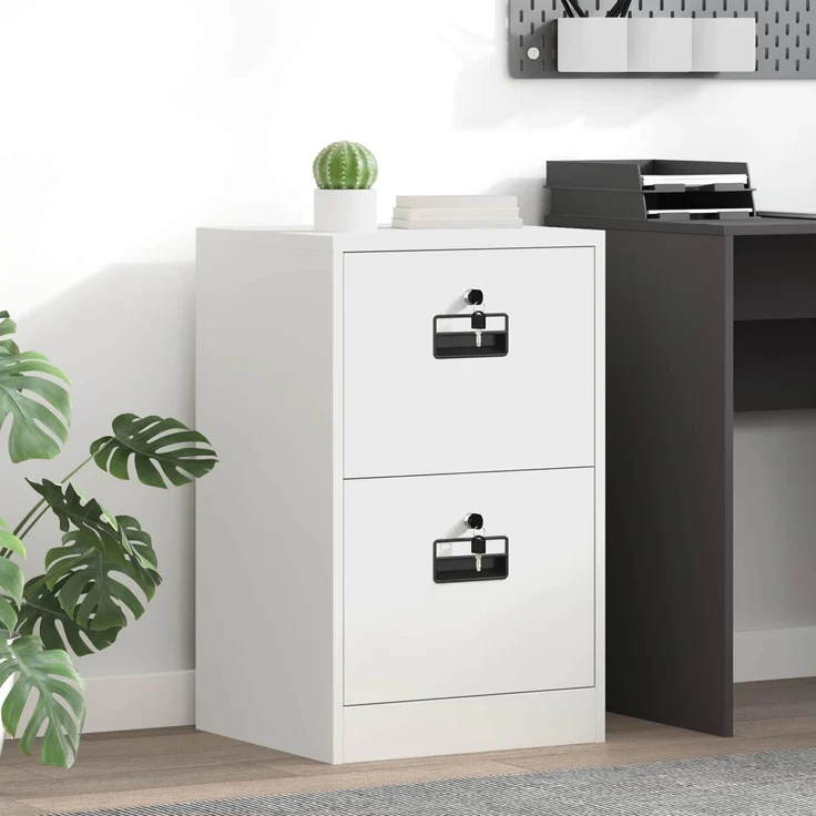 vidaXL Aktenschrank Weiß 45,5 x 42 x 74,5 cm Kaltgewalzter Stahl 891615 – Bild 1