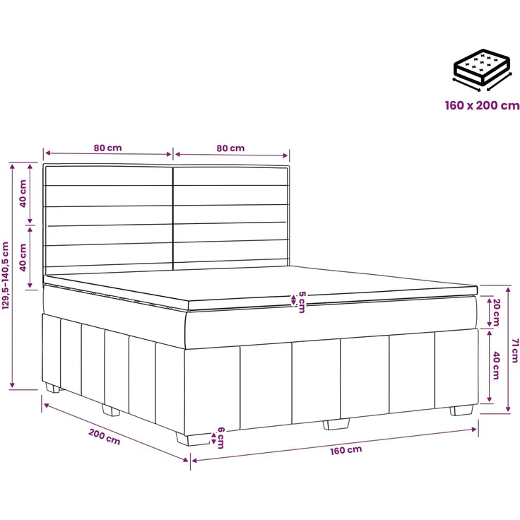 vidaXL Boxspringbett mit Matratze Hellgrau 160 x 200 cm Stoff 3454169 – Bild 11
