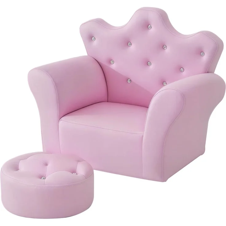 HOMCOM Sessel Kindersofa mit Ottomane Prinzessinnen (Prinzessinnen Sofa, 1-St, Kindersofa), Rosa 58 x 40.5 x 49 cm – Bild 1