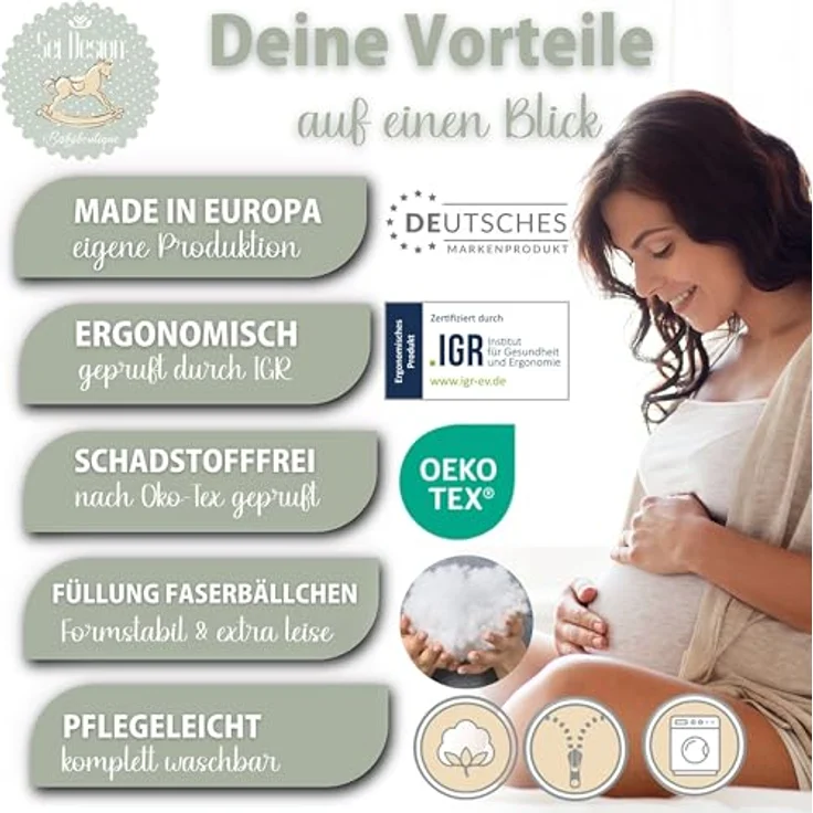 SEI Design Stillkissen Seitenschläferkissen Babynestchen Kuschelnest 170x30 cm, Schwangerschaftskissen mit Bezug, Schwangerschaftskissen mit Bezug, Bezug 100% Baumwolle – Bild 3