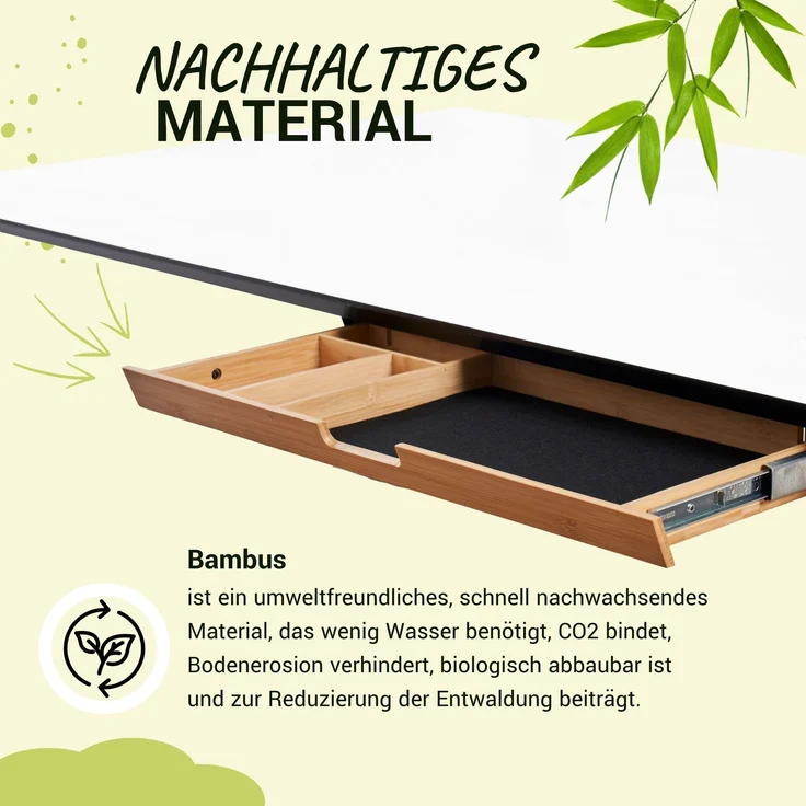 bümö Schreibtisch Organizer Schublade aus Bambus - große Unterbau Ablage für Stifte, Smartphones & Co. - einfach unter dem Tisch montierbar, Premium Schreibtisch Zubehör, us-bambus-gr – Bild 2