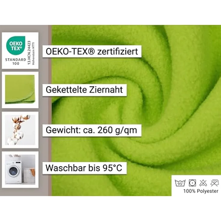Zollner Kuscheldecke, Hellgrün, 130x170 cm, Oeko-Tex® Standard 100, 100% Polyester, waschbar bis 95°C – Bild 3