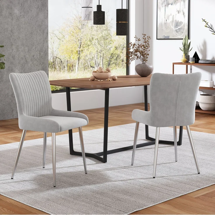 Esszimmerstuhl 2er-Set, Samt mit Metallgestell, 74x58x48 cm, Grau – Bild 1