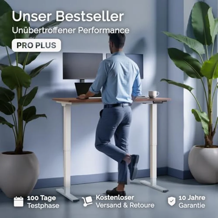DESQUP DESKSPACE PRO Plus Elektrisch Höhenverstellbarer Schreibtisch, 160x80 cm Mahagoni Tischplatte, Ergonomisches Stehpult mit Memoryfunktion, Ladebuchse & Kollisionsschutz, Weißes Gestell – Bild 2