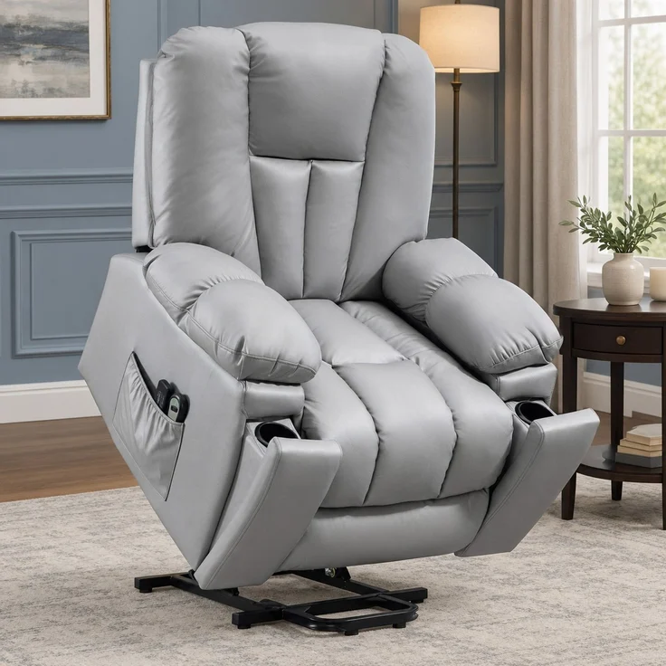 DESVIAE Sessel mit Aufstehhilfe und Massage 94x106x96 cm Metall Dunkelgrau – Bild 1