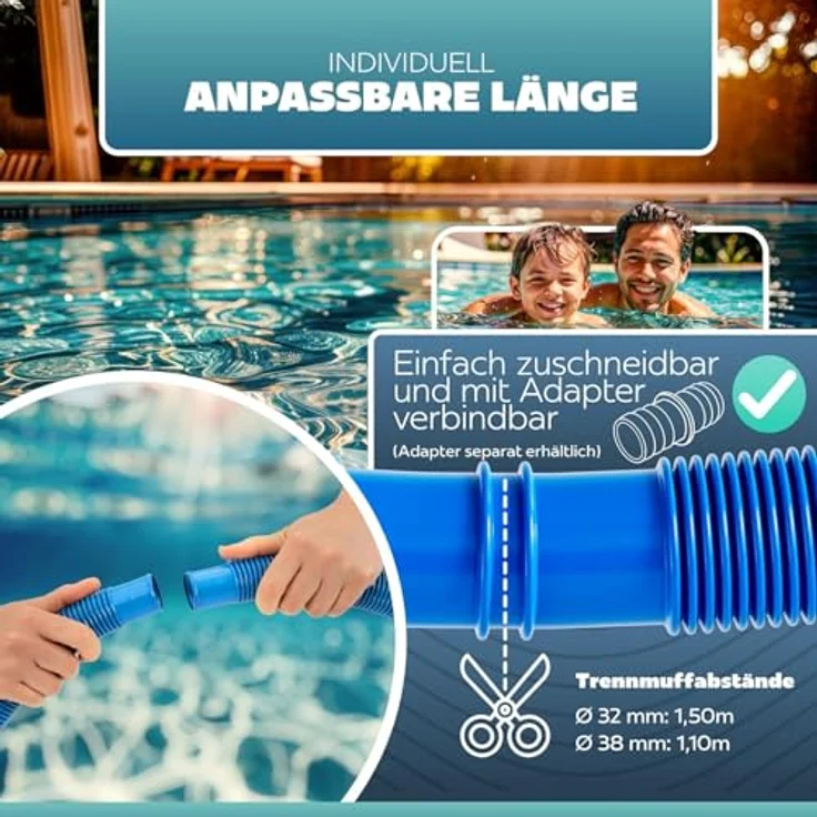 poolomio Poolschlauch 38mm / 50 m für Poolpumpen, hochwertiger Wasserschlauch flexibel, UV & Chlorwasser-beständiger Schwimmbadschlauch, Pumpenschlauch, Poolschläuche aus Europa, Blau – Bild 5