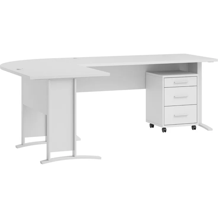 moebel-dich-auf Eckschreibtisch OFFICE LINE (Winkelschreibtisch, inkl. Rollcontainer), in weiß, wechselseitig montierbar