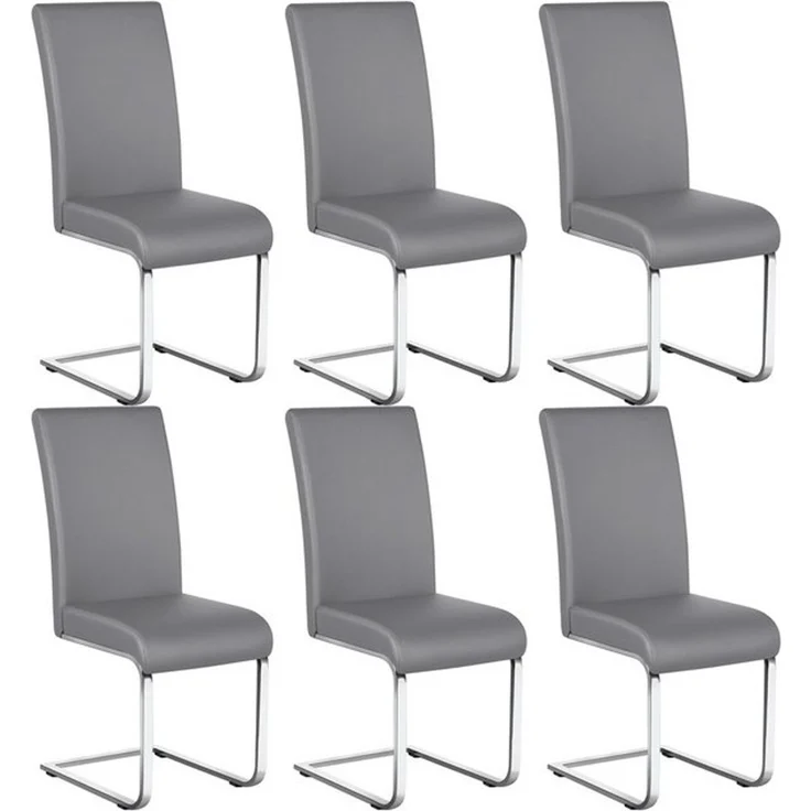 Yaheetech 6er-Set Freischwinger, Kunstleder, Hellgrau, 41,5 x 55 x 103 cm – Bild 4