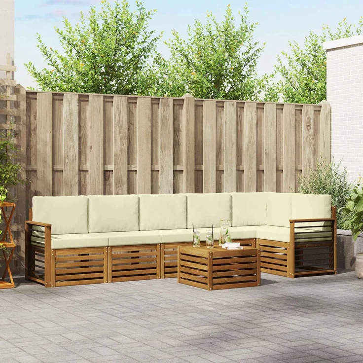 vidaXL Outdoor-Sofagarnitur 7 stk. 6-Sitzer Natur und Creme 3374940 – Bild 1