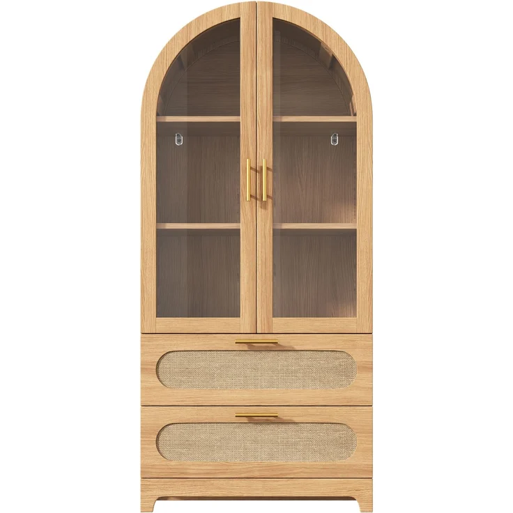 Vitrine 80x40x175 cm mit Glastüren, 3 verstellbaren Einlegeböden und 2 Schubladen – Bild 6