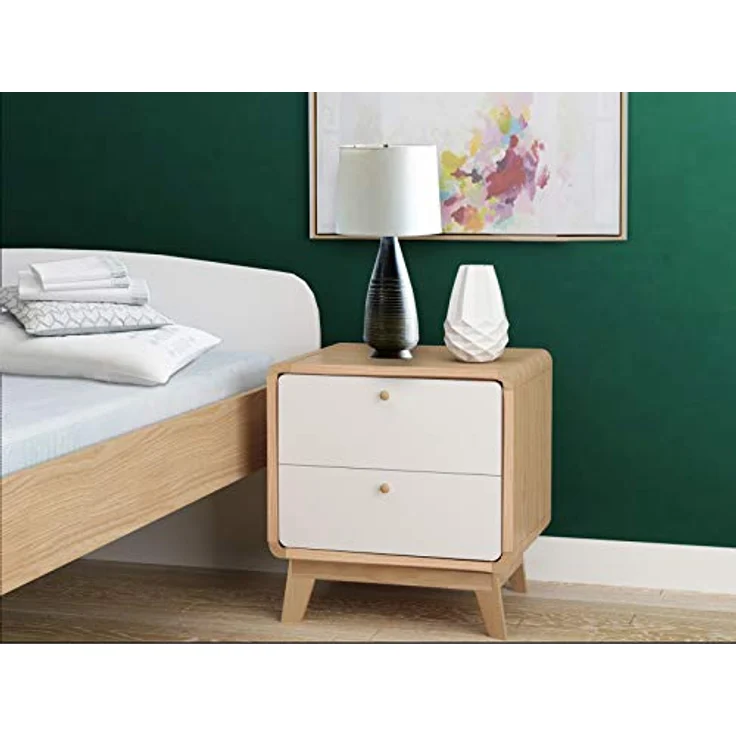 Cassie Nachttisch mit 2 Schubladen, Eicheoptik/Weiß, 51 x 39 x 53 cm, moderner Nachtschrank aus Holzwerkstoff, Beistelltisch mit Stauraum für Schlafzimmer und Wohnbereich – Bild 5