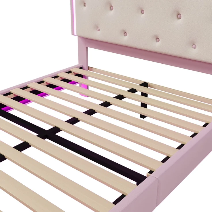 Prinzessinnenbett Kinderbett 140x200 rosa mit LED-Ambientebeleuchtung Metallfüße Kunstleder Polsterbett – Bild 9