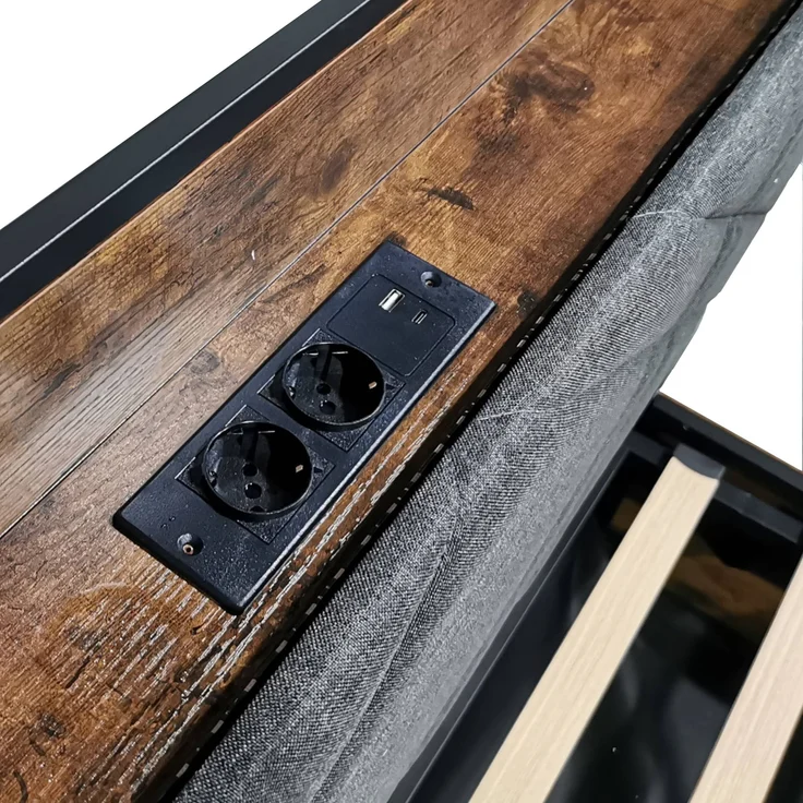 Bett 90x190 cm, Smart-Himmelbett mit hydraulischem Bettkasten, Metalll-Holz-Mix, integrierte LED & USB/Type-C,Schwarz – Bild 8