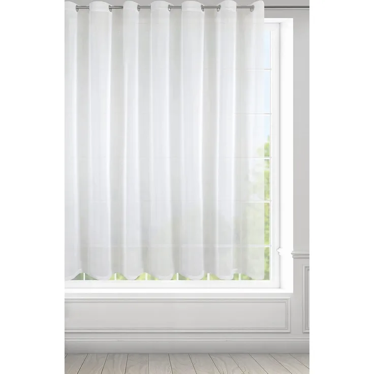 Eurofirany Lucy Voile Gardine Vorhang mit Ösen - 1 STK. Transparent Gardine Leinenoptik Durchsichtig Einfarbige für Schlafzimmer Wohnzimmer Kinderzimmer, 400x150 cm, Weiß
