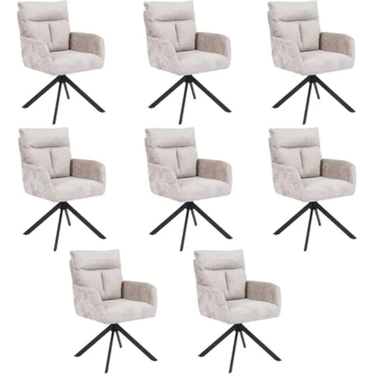 HOME DELUXE Esszimmerstuhl mit Armlehne ALUNA Chenille - 8er Set Beige – Bild 1