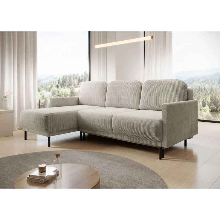 Selsey 'Hamiel' Ecksofa mit Schlaffunktion & Bettkasten, Cord, Universal, Hellbeige – Bild 3