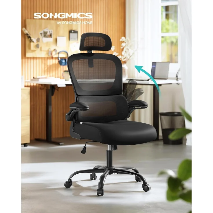 SONGMICS Bürostuhl, Schreibtischstuhl, ergonomischer Netzstuhl, mit doppellagigem Netzgewebe, atmungsaktiv, Adaptive Lendenstütze, verstellbare Kopfstütze, für Homeoffice, tintenschwarz – Bild 3