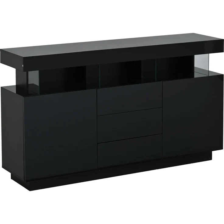 ZUBALIYA Sideboard 140x35x80 cm, mit LED-Beleuchtung, Hochglanz, aus Spanplatte, Schwarz – Bild 16