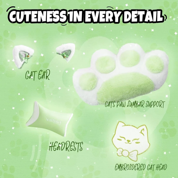 Cute Gaming Stuhl mit Katzenpfoten-Lendenkissen und – Bild 3