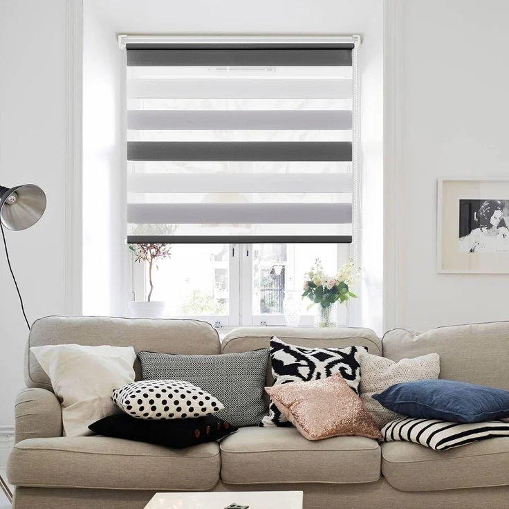 Deswell Doppelrollo Klemmfix ohne Bohren Weiß-Grau-Anthrazit B45 x H130 cm (Stoffbreite 41cm) Rollos für Fenster ohne Bohren für Fenster mit Lichtdurchlässig & Verdunkelnd/Höhe Stufenlos Verstellbar – Bild 7