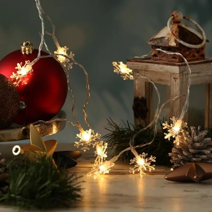 MARELIDA LED-Lichterkette Schneeflocken 2m Deko Winter Weihnachtsbeleuchtung Timer für Innen, 10-flammig – Bild 5