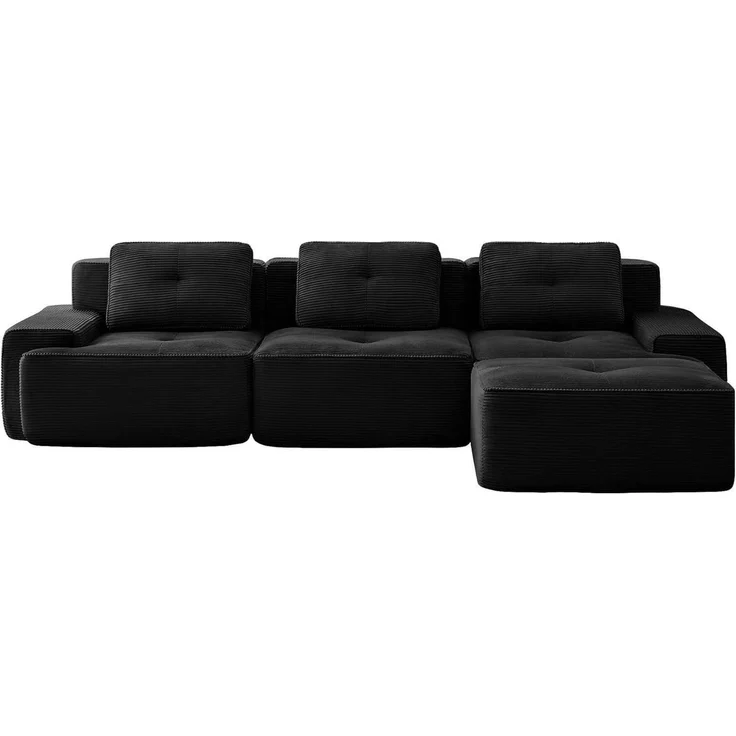 Sofa Ecksofa modular montagefrei Schwarz 3-Sitzer-Sofa + 1 Hockern – Bild 7
