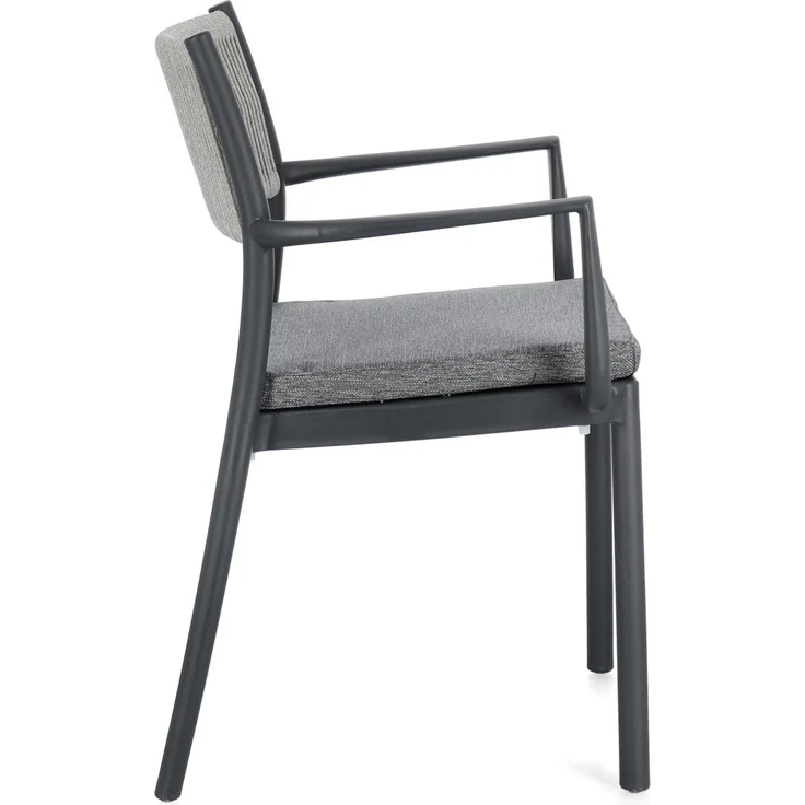 Gartenstuhl Nivala mit Armlehne, Metallgestell modern, anthrazit hellgrau, stapelbar inkl. Kissen – Bild 3