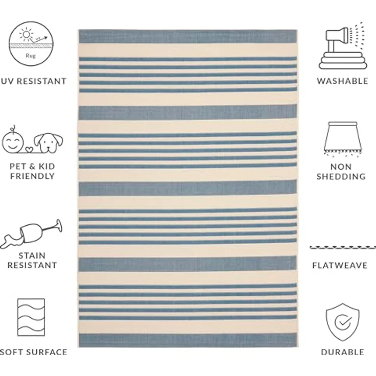 SAFAVIEH Geometrisch Teppich für Wohnzimmer, Esszimmer, Schlafzimmer - Courtyard Collection, Kurzer Flor, Beige und Blau, 160 X 231 cm – Bild 10