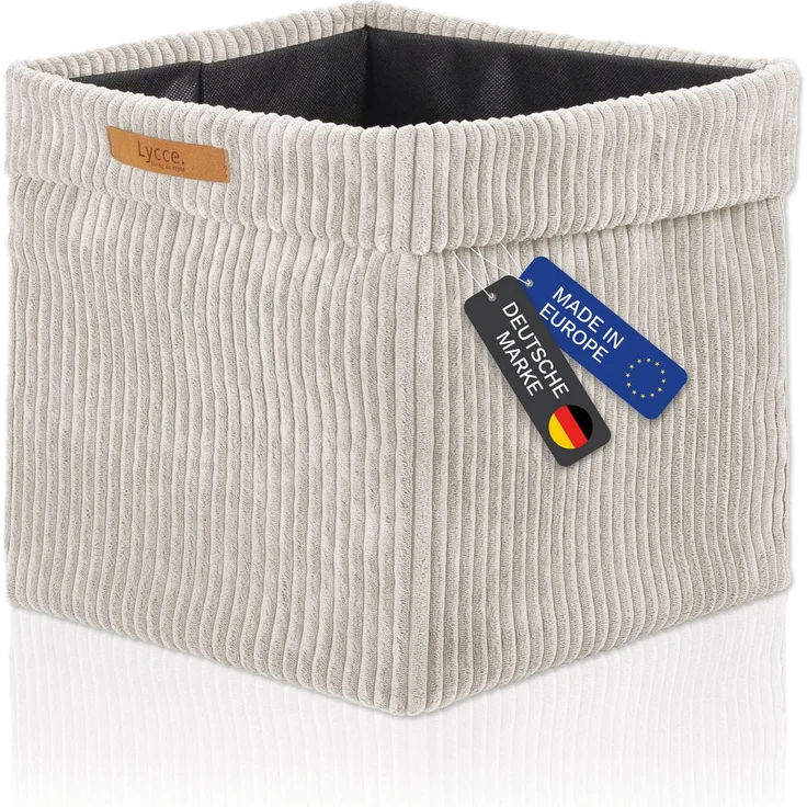 Lycce faltbare Aufbewahrungsbox, 4er Set - Cord, passend für Kallax Regal, abnehmbarer Bezug, robust, formstabil Beige 31x33x33cm – Bild 2