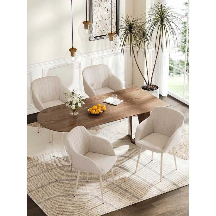 GOEURVANT 711 Esszimmerstühle 4er-Set mit Armlehnen, Webstoff - Beige – Bild 2