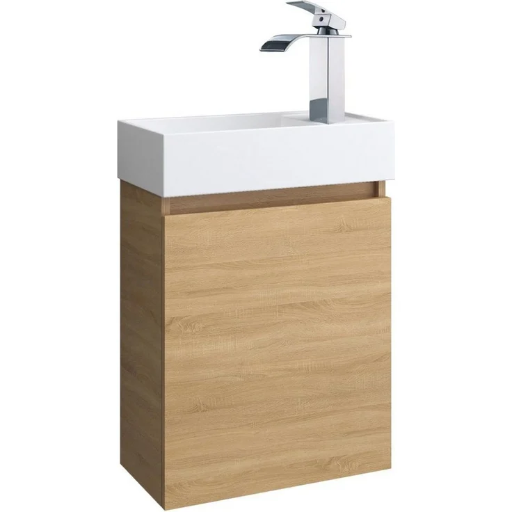 Faizee Home Badmöbel-Set Rikka Eiche Badmöbel-Set Keramik-Waschbecken