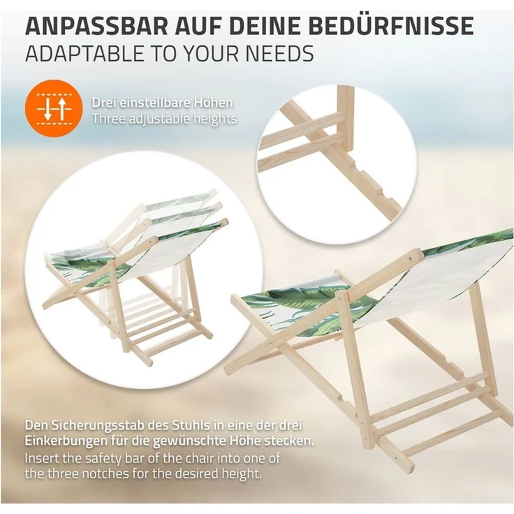 ECD Germany Gartenliege Holz Liegestuhl Beachstuhl klappbarer Strandstuhl Strandliege Liege, 1 St, Sonnenliege mit 3-Fach verstellbarer Rückenlehne Relaxliege bis 120kg – Bild 4