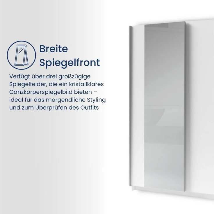 Home Collective Schwebetürenschrank Kleiderschrank Schlafzimmerschrank Schrank Garderobe, 150 oder 180 cm (mit einseitigem Spiegel an der linken Schiebetür) 4 Böden & Kleiderstange für viel Stauraum Weiß 150 cm Breite – Bild 4