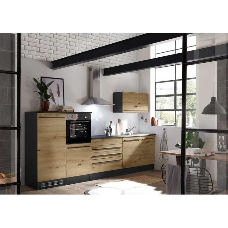 Stella Trading Jazz 4 Moderne Küchenzeile ohne Elektrogeräte in Anthrazit, Artisan Eiche Optik-Geräumige Einbauküche mit viel Stauraum, Holzwerkstoff, 320 x 200 x 60 cm – Bild 3