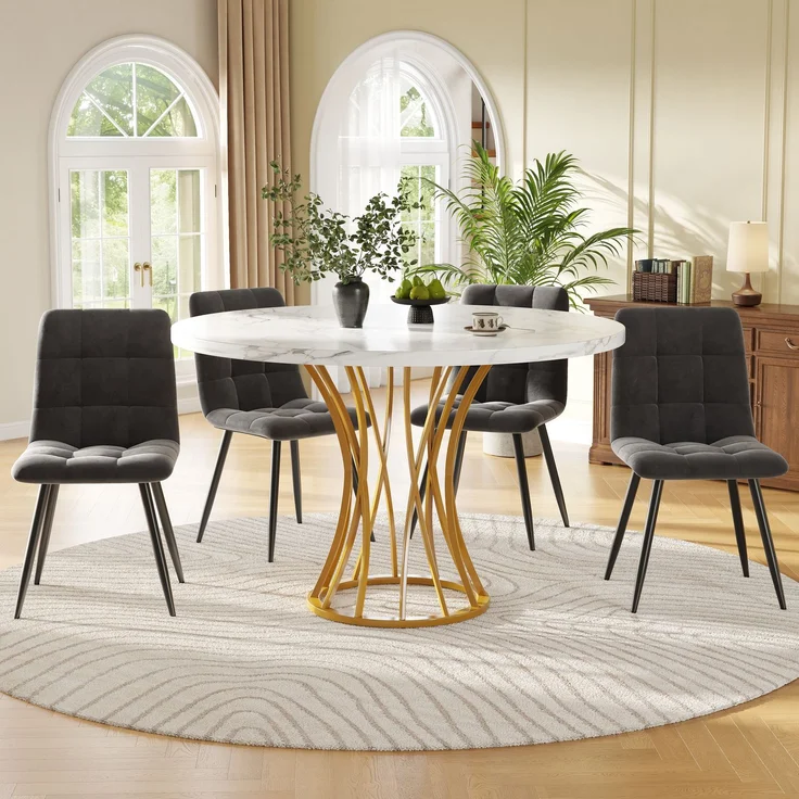 Esstisch-Set 80x80 cm mit 4 Grauer Samtstühlen, 1 Tisch, Metallgestell, komfortabel & stilvoll – Bild 2