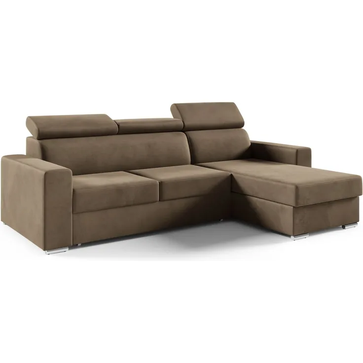 Ecksofa in L-Form NELA, L-förmige Eckcouch mit Schlaffunktion, ausziehbares Sofa, 1 Bettzeugbehälter, verstellbare Kopfstützen, (Monolith 09), 96x170 cm
