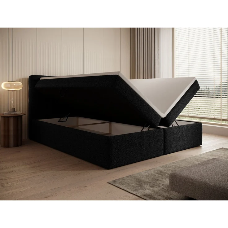thematys Boxbett Luxus mit Bettkasten 140x200cm, mit Bonnellfederkernmatratze H3, Bouclé/Velours, mit Stauraum, mit 3 cm Topper, Schwarz (Frotte 14), Art.-Nr. S0WGG0ANRT2 – Bild 5