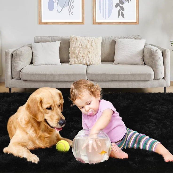 1 Stück Wohnzimmerteppich, superweich, rutschfest, 120x80 cm, Schwarz – Bild 3