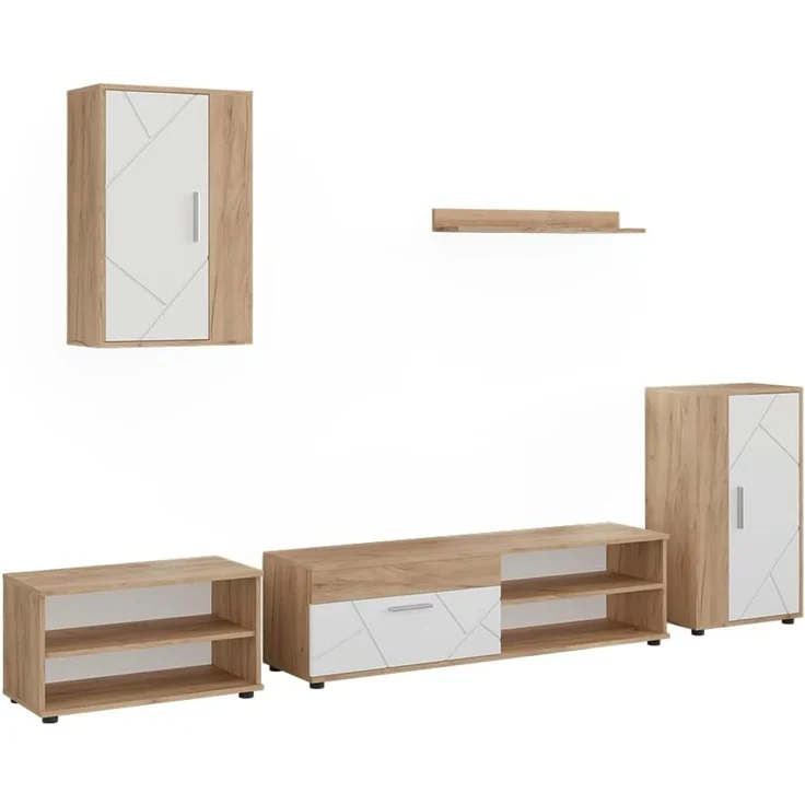 Wohnwand Berno Goldkraft Eiche/Weiß 5-teiliges Set Vicco – Bild 1