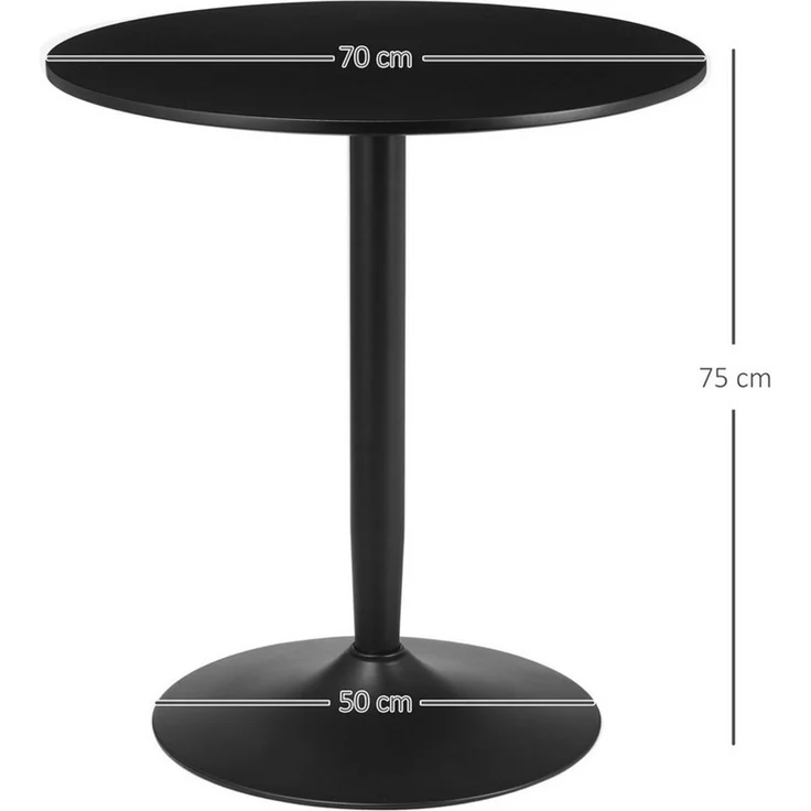 HOMCOM Esstisch 70 x 70 cm rund Küchentisch für 2 Personen Esszimmertisch mit Stahlbein, Rutschfester Fußauflage Säulentisch moderner Kaffeetisch für Küche, Esszimmer und Wohnzimmer Schwarz – Bild 2