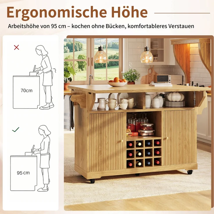 Küchenrollwagen B 142,5 x T 40/80 x H 95 cm aus MDF, beidseitig ausklappbar – Bild 8