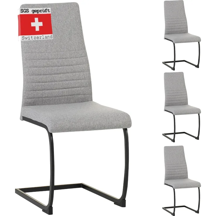 ALBATROS Freischwinger Stuhl TURANO 4er Set, Grau - Esszimmerstuhl Schwingstuhl mit Modernem Design, Stoff-Bezug, Dicke Polsterung - Küchenstuhl, Polster-Stuhl Esszimmer, Esstisch Stuhl