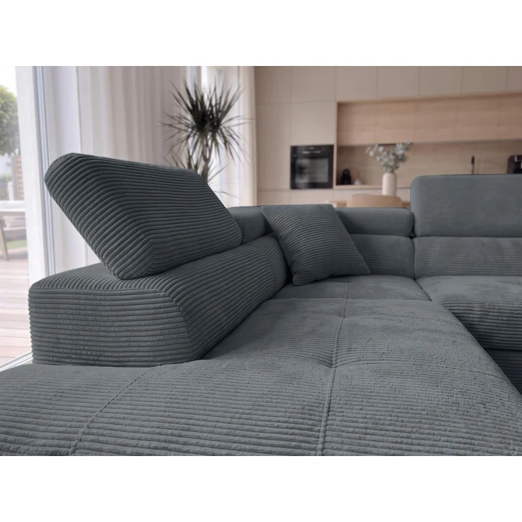 AX LIVING Konak Cord-Schlafsofa L Dunkelgrau 276 cm mit Bettkasten & Kopfstützen – Bild 5