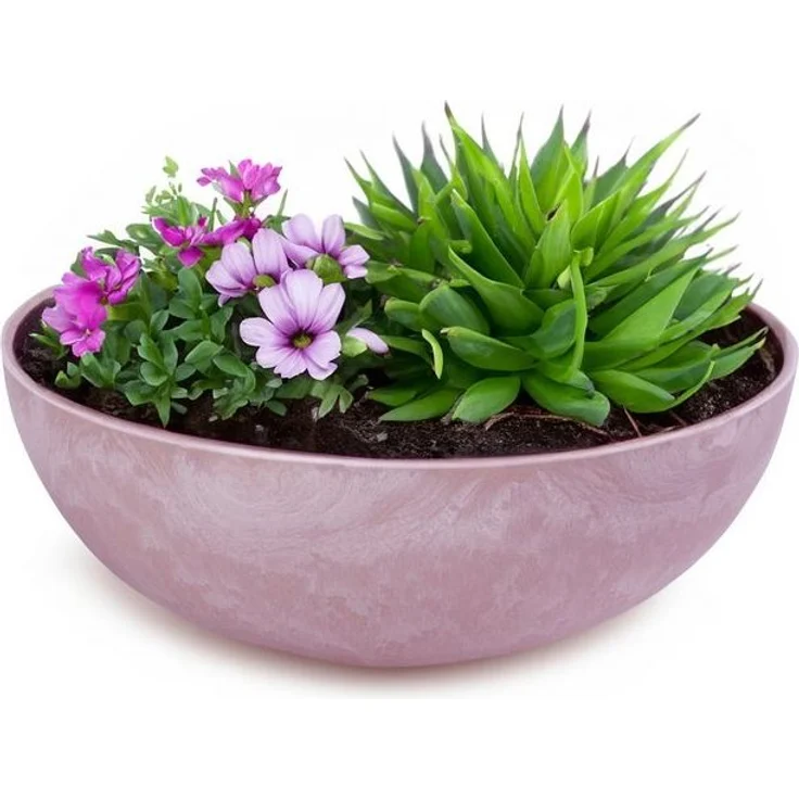 matches21 HOME & HOBBY Blumentopf Runde bauchige 20 cm Pflanzschale für draussen, alt-rosa marmoriert (1 St), Wetterfeste Blumen-Schale als moderne Gartendeko Grabschmuck – Bild 4
