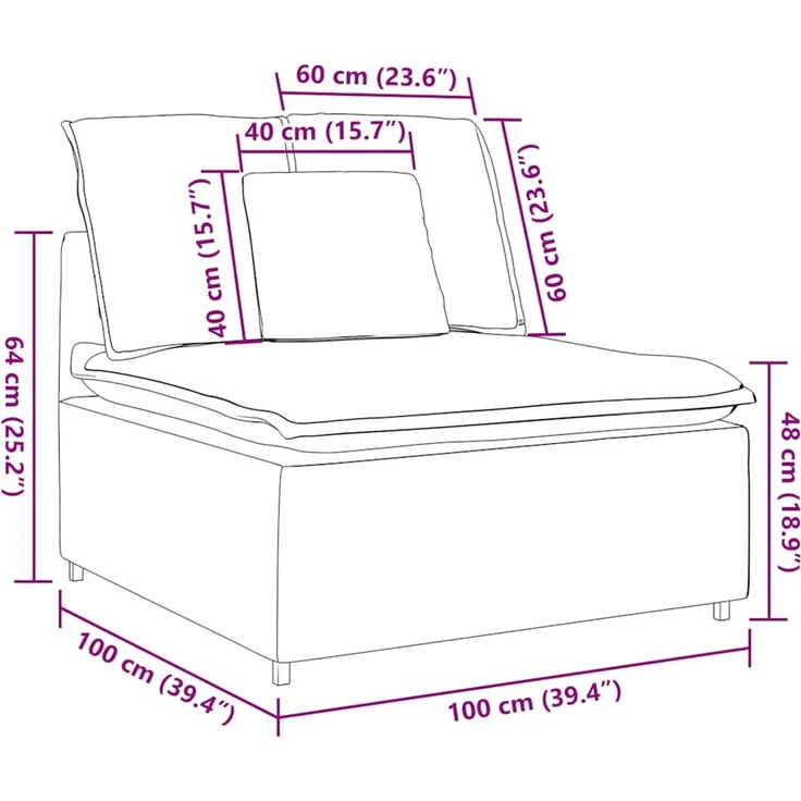 vidaXL Modulares Sofa Mittelmodul mit Kissen Creme 100 cm 4104436 – Bild 8
