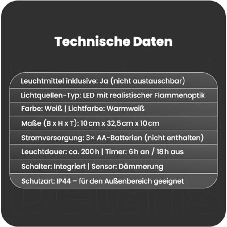 LED-Kerze ,Flamme Rak, outdoor, weiß, Dämmerungssensor, 32cm – Bild 7
